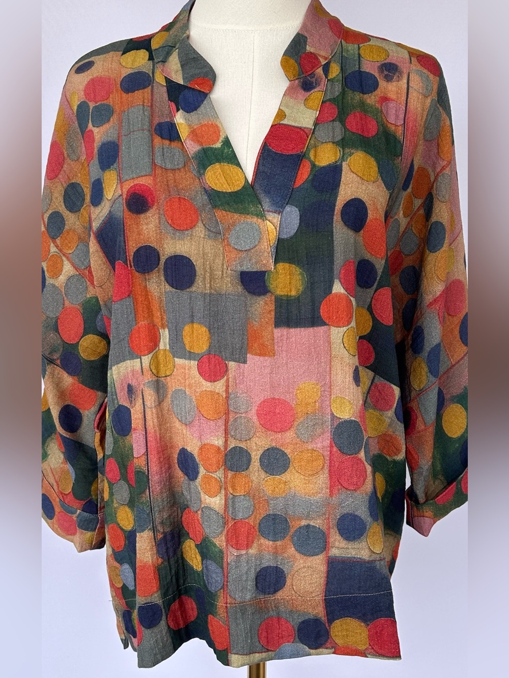 Lior Women’s Frida Geometric Patchwork Tunic Split V-Neckline Size Small‎